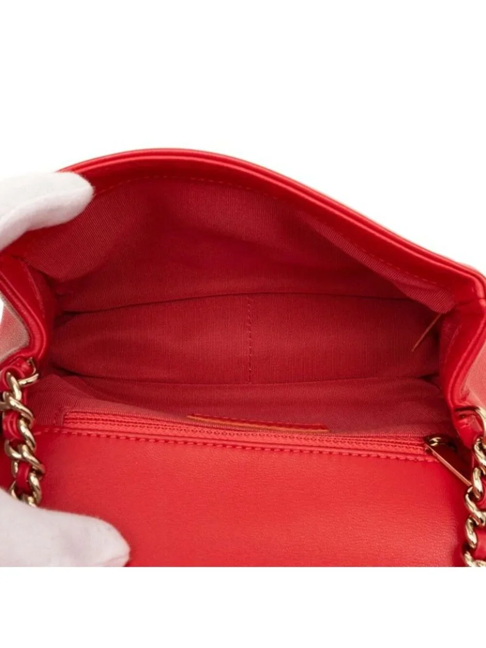 Chanel Quilted CC Logo Studs Chain Shoulder Bag Red Lambskin